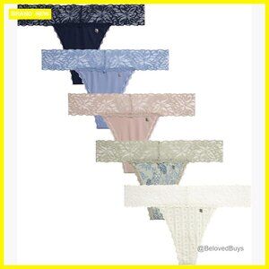 5-Pack Microfiber Stretch Lace Thong Panties, Size Medium, Tag-Free